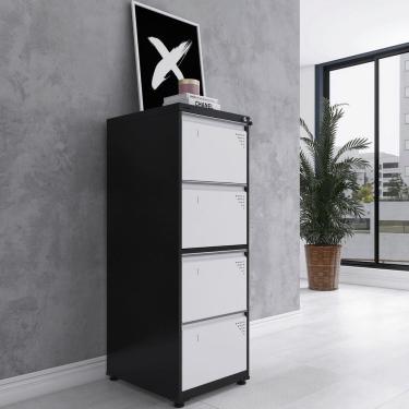 Imagem de Gaveteiro Arquivo em Aço 4 Gavetas 136,2x47x57 cm Preto/Branco