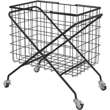 Imagem de Cesto de lavanderia de arame com rodinhas cesta de armazenamento de roupas com polias forro de linho de algodão tipo carrinho de triagem de lavanderia tipo carrinho de viagem cesta de triagem de