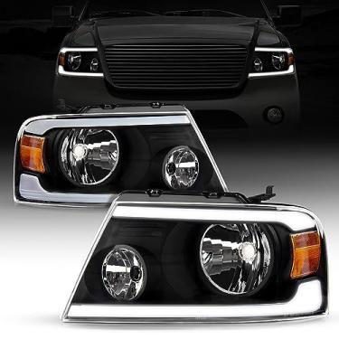 Imagem de MARSFLUX Par de montagem de farol com luzes diurnas LED DRL, ajuste direto 2004-2008 F150, refletor de alumínio à prova d'água, lente transparente
