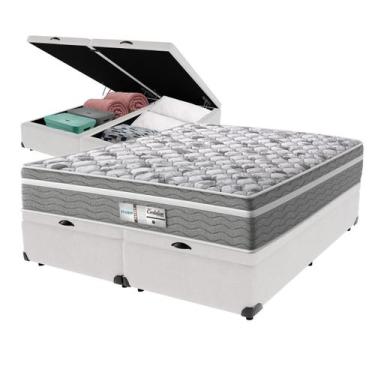 Imagem de Cama Box Baú Queen Branco + Colchão Evolution Molas Ensacadas Probel