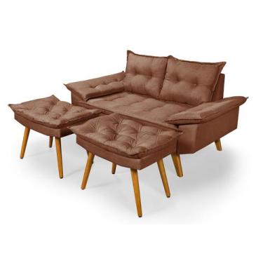 Imagem de Sofá 2 Lugares Bariloche em Linho Mais Duas Banquetas  - Essencial Est