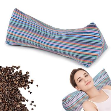 Imagem de Travesseiros de pescoço e cervical de trigo sarraceno, almofada de rolo ajustável, com forro interno, reforço cervical, suporte de cintura de escritório e intervalo para almoço para alívio da dor para