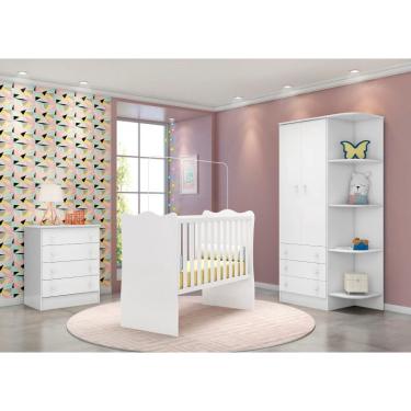 Imagem de Jogo De Quarto Infantil Com Berco Simples Doce Sonho Branco - Qmovi