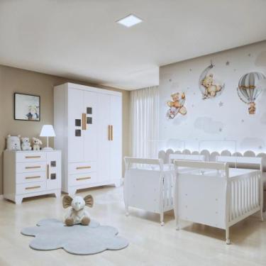 Imagem de Quarto de Bebê Completo Gêmeos com Guarda-roupa, 2 Berços e Cômoda Gae