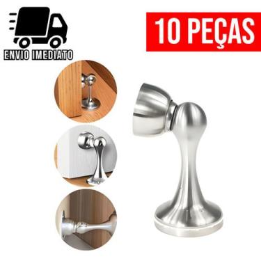 Imagem de Kit 10 Trava Porta Magnético Prendedor de Aço Cromado Inox Slim com Im