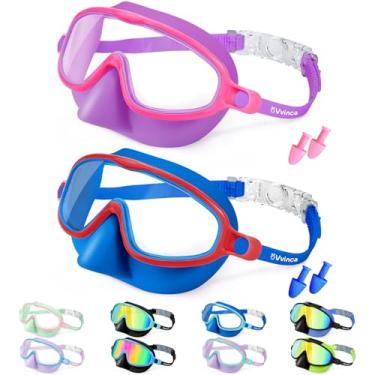 Imagem de Vvinca Óculos De Natação Com Proteção Nasal, Óculos De Natação Para Crianças Pequenas, Máscara De Mergulho Confortável, Visão Ampla, Anti-Puxões De Cabelo, Antiembaçante, Uv, Óculos De Natação Sem V
