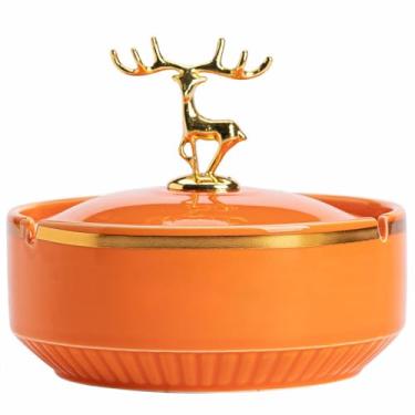 Imagem de Cinzeiros de mesa de cerâmica cinzeiro de mesa com tampa moderna criatividade à prova de vento para fumar para uso doméstico escritório ornamentos (cor: L)