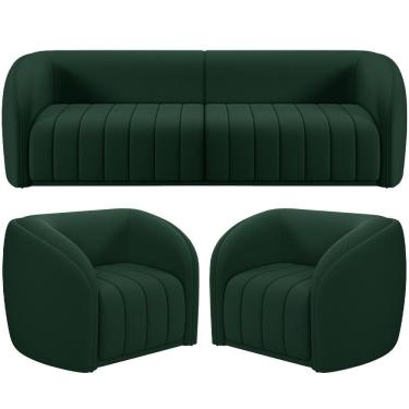 Imagem de Kit Sofá 4 Lugares Para Sala 252cm Com 02 Poltronas Lazio M03 Veludo Verde