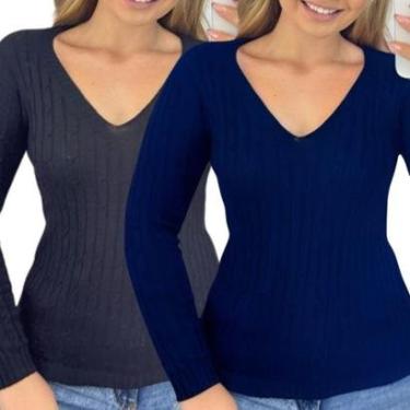 Imagem de Kit 2 Blusas Femininas Industrie Suéter Malha Tricô Manga Longa Tamanho:Único;Cor:-Feminino
