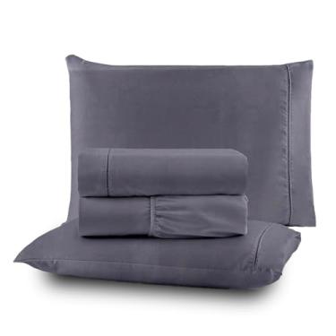 Imagem de Roupa de Cama Lençol Casal Completo 400 Fios Percal 4 Peças Ponto Palito Anti-pilling com Toque Macio Premium