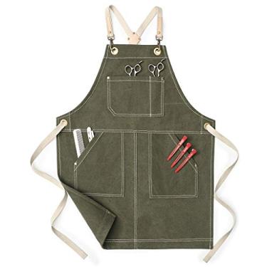 Imagem de Jeanerlor – Aventais de lona de trabalho resistente à água de 473 ml para mulheres e homens, ferramenta de pintura para jardim, avental com bolsos (verde oliva) ajustável P a M