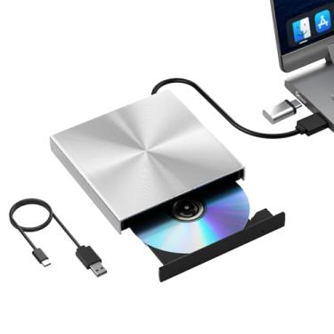 Imagem de Alphami Gravador de unidade de DVD Blu Ray externo, USB 3.0 e tipo-C, leitor de CD Bluray fino, gravador para laptop, desktop, compatível com MacBook OS, Windows XP/7/8/10/11 Linux