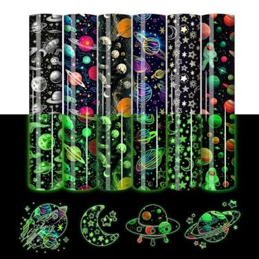 Imagem de HTVSTD Vinil Htv Que Brilha No Escuro - 6 Folhas De 12'' X 10'' Com Padrão Galáxia Para Transferência Térmica Camisetas