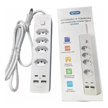 Imagem de Filtro Extensão Elétrica 2 Metros 4 Tomadas USB-C USB Padrão - Knup