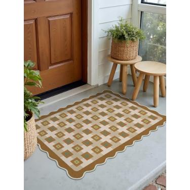 Imagem de GENIMO Tapetes irregulares 2x3 para entrada, tapete moderno com detalhes recortados, tapete geométrico minimalista pequeno, lavável à máquina, tapete antiderrapante, design macio de pelo baixo para