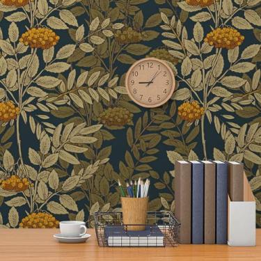 Imagem de Toduso Papel de parede vintage de papel de parede boho papel de parede removível papel de parede retrô folha marrom floral autoadesivo cobertura rolo de vinil 40 cm x 400 cm