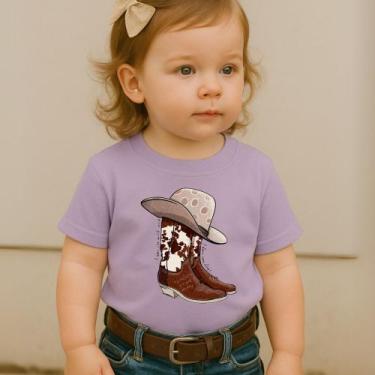 Imagem de Camiseta Infantil Country Estampa Bota e Chapéu Feminina Menina Manga 