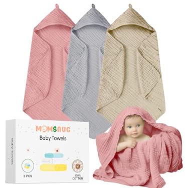 Imagem de Pacote com 3 toalhas de banho de musselina para bebês, toalhas de bebê com capuz para meninas e meninos, toalha de banho de algodão musselina com capuz para bebês, bebês e crianças recém-nascidas