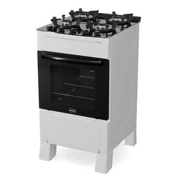 Imagem de Fogão 4 Bocas Branco Smart Glass com Forno 50 L em Vidro Temperado Realce