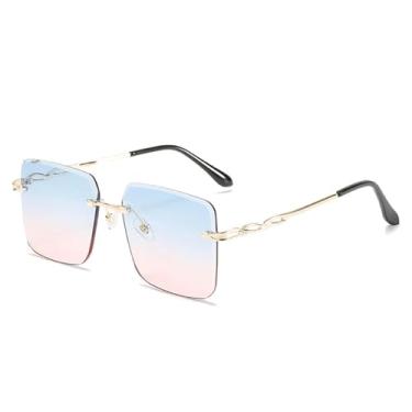 Imagem de Óculos de sol de metal sem aro da moda, feminino, masculino, vintage, tendência, óculos de grau femininos, viagem, fotografia de rua, óculos de sol UV400 (dourado, azul, rosa)