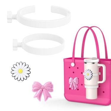 Imagem de OUTXE Pacote com 2 suportes de copo para bolsa Bogg, serve para Stanley de 473 a 1,134 g, acessório de suporte de bebida compatível com todas as bolsas Bogg & Simply Southern Beach (laço rosa de 1,134