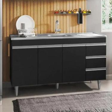 Imagem de Balcão Gabinete Preto Fosco Andréia 160mt Para Pia Sem Tampo AJL