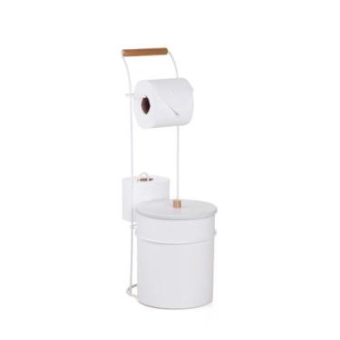 Imagem de Lixeira Banheiro Com Suporte Papel Higiênico Lavabo Luxo Madeira Teca 