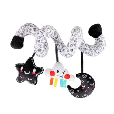 Imagem de menolana Assento espiral brinquedos decoração desenho animado coordenação carrinho de criança atividade jogo chocalho pendurado ornamento para crianças viagem, Preto E Branco