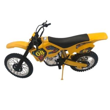 Imagem de Kit 02 Moto de Motocross de Brinquedo com Apoio, 36 cm, Amarelo, 2 Unidades