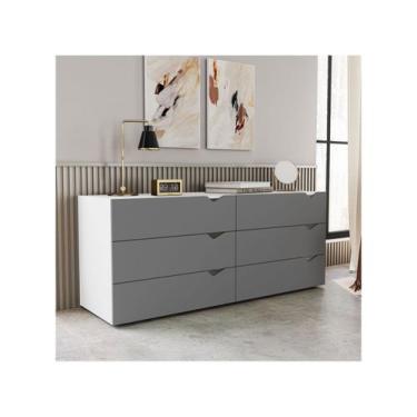 Imagem de Cômoda Multiuso 6 Gavetas Politorno Móveis Porto, Branco e Cinza