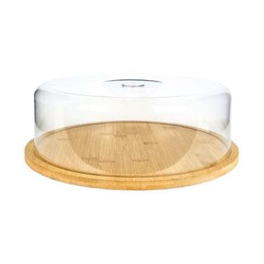 Imagem de Boleira De Bambu Com Tampa Porta Bolo Doces Redondo 28cm - KeHome