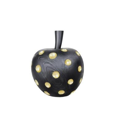 Imagem de ZoikOm Escultura decorativa de maçã preta com bolinhas douradas, decoração de casa moderna