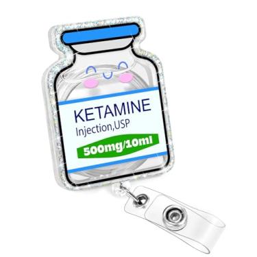 Imagem de Besoar Carretel de crachá de enfermeira coqueteleira de cetamina - Suporte retrátil de crachá de enfermagem com clipe de identificação, acessórios de cartão de identificação técnica de anestesia com