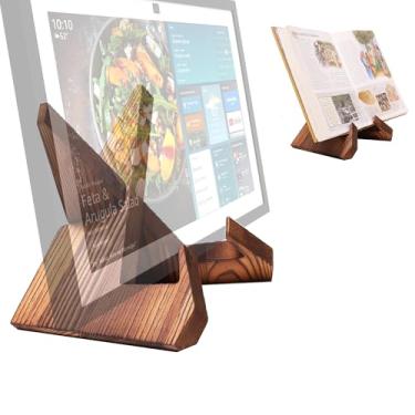 Imagem de Suportes para tablet de madeira maciça compatíveis com Echo Show 15, Echo Show 21, compatível com os modos horizontal e vertical. Adequado para exibição de suporte de livro de receitas. (marrom escuro