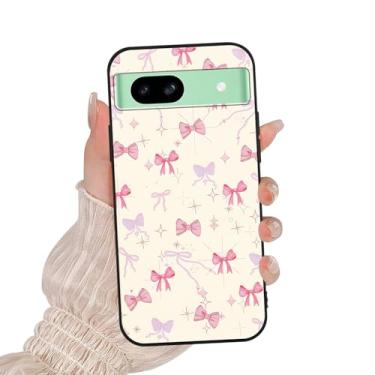 Imagem de Zrutru Linda capa de telefone com laço rosa estrela para Google Pixel 8A 6,1 polegadas, desenho kawaii, padrão de laço, design estético, capas de silicone macio TPU fino à prova de choque protetor