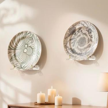 Imagem de Prateleira de acrílico para montagem na parede para placas, suporte de placa de acrílico com ângulo de exibição ajustável, gancho ideal para pratos de 15 a 40 cm, porta-retratos, tigela, certificado