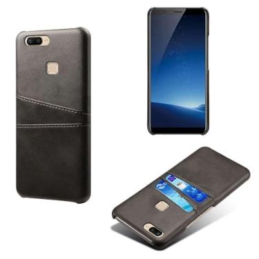 Imagem de Capas Compatível com VIVO X20 PLUS,Caso de couro PU-Tampa de telefone a prova de choque com 2 slots de cartão,Proteção anti-impressão digital e anti-gota-Black