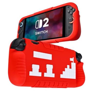 Imagem de DLseego Capa protetora macia para Nintendo Switch 2 (2025), capa de TPU para Joy Con, protetores de controle à prova de choque e resistente a arranhões, padrões de jogo - vermelha