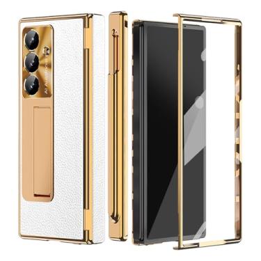 Imagem de POYUFRG Capa galvanizada para Samsung Galaxy Z Fold 7, capa fina de couro executivo com proteção de dobradiça de lente de metal tudo incluído, branca, Z Fold 7