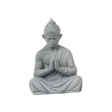 Imagem de BLWOTMOR Estátua de Buda Macaco Sentado, Mesa de Figura de Macaco, Escultura de Sun Wukong, Estatueta em Miniatura para, Quintal, Corredor, Armário, 10,3x5,2x7,3cm Orar