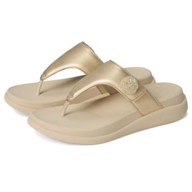 Imagem de FitFlop Sandália feminina F-Mode Go Beadie-Button Adj. Bico plano/pós plataforma, Platino, 40