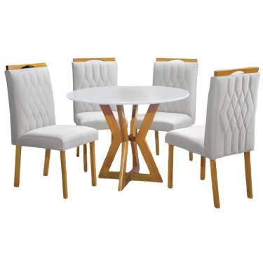 Imagem de Conjunto Sala De Jantar Redonda Ibiza Off White Com 4 Cadeiras Apolo Pés Em Madeira