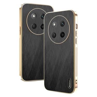 Imagem de Yarxiawin Capa de telefone para Honor Magic 7 Lite à prova de choque, textura de fio dourado para Honor Magic 7 Lite capa de silicone fina galvanizada preta capa de couro anti-impressão digital (preto