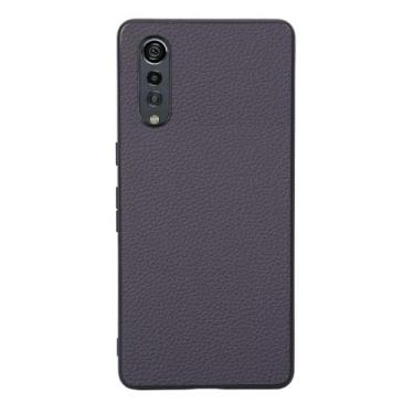 Imagem de Capas Compatível com LG Velvet,Design de grão levantado de superfície,Proteção contra queda,Anti impressão digital,Anti arranhões,Aparência de couro de imitação de plástico macio-Grey