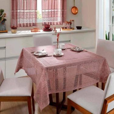 Imagem de Toalha De Mesa Interlar Renda 100% Poliéster Quadrada Color 150m X 150m 4 Lugares Rose