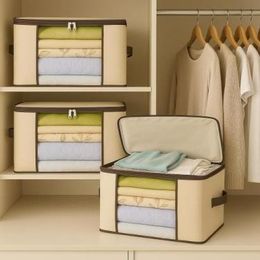 Imagem de Caixa Organizadora TNT Closet Roupa Cama Edredom Toalha 60cm Bege - Ke