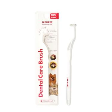 Imagem de JAYU PET Escova de dentes dentária (cerdas firmes) 1ea - Escova de dentes resiliente para cães, escova de dentes de gato para remoção de tártaro e placa, cabeça horizontal e corpo curvado em S