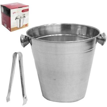 Imagem de Balde De Gelo De Inox Redondo Com Alça E Pegador 900ml 11,6x12,3cm De 