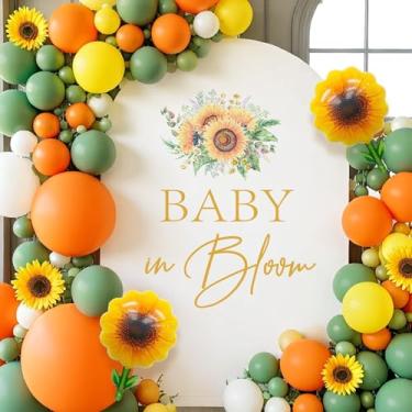 Imagem de Decoração de chuveiro Baby In Bloom - Adesivo de parede decalque de sinal de bebê em flor para balões arco de fundo, girassol chá de bebê neutro revelar decorações de festa