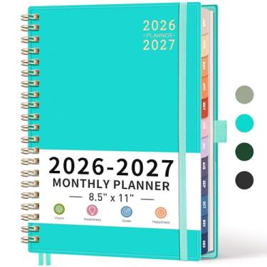 Imagem de RETTACY Agenda 2025-2026, agenda mensal, janeiro de 2025 a dezembro de 2026, 21,6 cm × 28 cm, tamanho grande, calendário 2025-2026, 24 abas mensais, capa de plástico flexível, encadernação em espiral,